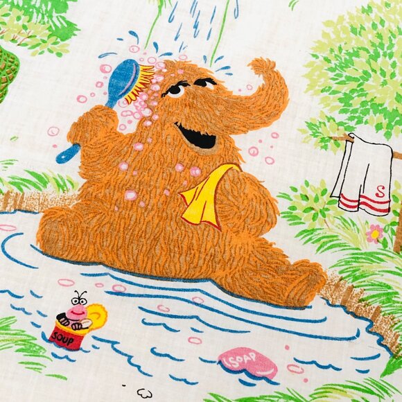 80s Sesame Street Muppets Camping TWIN Bed FLAT Top Sheet Vintage Bedroom Decor - Picture 6 of 13